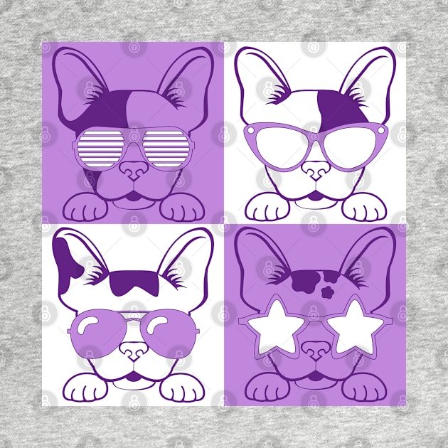 Frenchies with Glasses Purple by LotusArtStudio